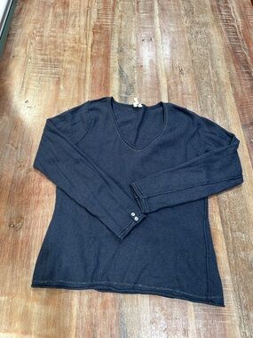 VTG White Stuff Cobalt V-Neck Sweater with Sparkle Trim and Button Cuffs